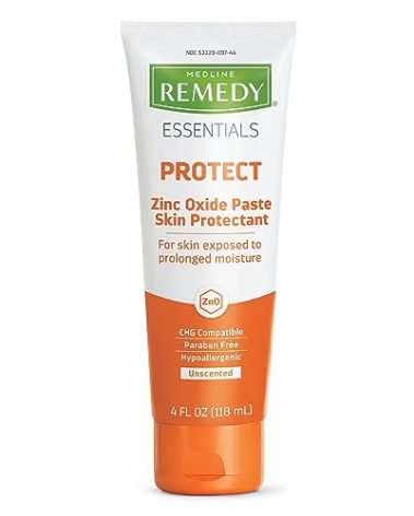 Medline Remedy Essentials Zinc Oxide Skin Protectant Paste (4 oz Tube), Unscented, Barrier, Incontinence Cream, Diaper Rash, Adults, Elderly, Hypoallergenic, Paraben Free