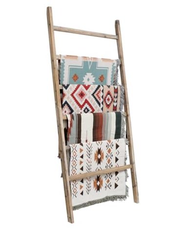 FUIN Extra Wide 6.4ft Wooden Blanket Ladder Living Room Decorative Wal Leaning Farmhouse Quilt Display Holder Rustic Wood Towel Rack for Bathroom, Burnt Brown, 38 inch Wide