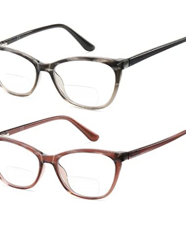 Kafirlo Bifocal Reading Glasses Women Cat Eye Blue Light Blocker Computer Reader Clear Top No Line Cateye Progressive Eyeglasses Ultralight Small Bling Cute Scratch Resistant Unbreakable Eyewear 1.25