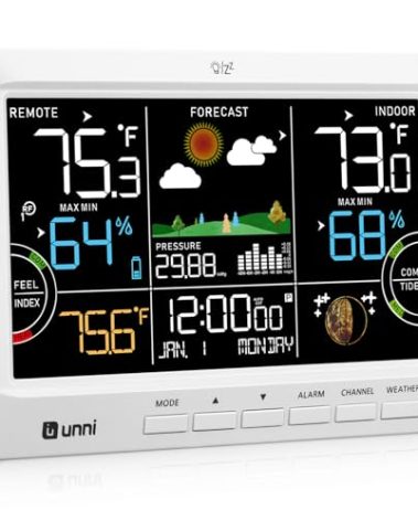 Weather Station Indoor Outdoor Thermometer Wireless, Home Atomic Clock with Large Constant Display, Inside Outside Temperature Humidity Monitor, Dew Heat Point, Barometer White