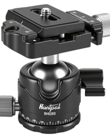 HUNTPAL Tripod Ball Head Mount for Rifle Shooting Sticks Stands Gun Rest, Arca Swiss Plate with 1/4" Screw, 3/8" Thread Mount Low Gravity Metal 28mm Diameter Ball 360° Panorama Rotation Ballhead