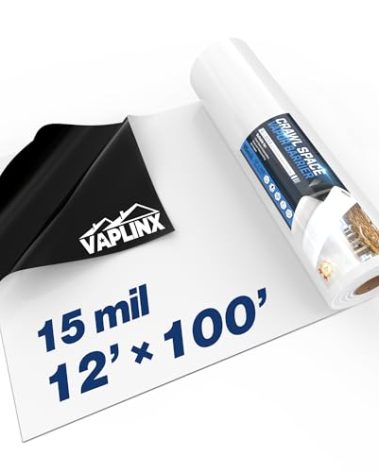 Crawl Space Vapor Barrier - 15 Mil Vapor Barrier - (12' x 100'), Tear Resistant, Heavy Duty Vapor Barrier Plastic, Drop Cloth Moisture Barrier Plastic Sheeting Covering for Crawlspace Encapsulation