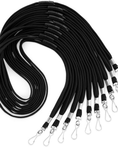 MIFFLIN-USA Flat Breakaway Safety Lanyard for ID Badges (Black, 36 Inch, 25 Pack), Soft Woven Neck Line