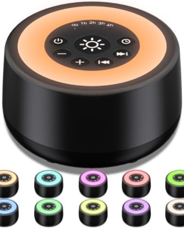 Sleepbox Sound White Noise Machine with 25 Soothing Sounds 10 Colors Warm Night Light 4 Brightness Levels 32 Volume Levels 5 Timer and Memory Function Perfect for Kids Adults Seniors Sleeping Black