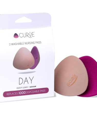 CURVE BY CACHECOEUR Essential Day - 2 Nursing Pads - Ultra Absorbent - Reusable & Washable Breast Pads - Heavy Leaks - Stay Dry All Day, Eco-Friendly. Say Goodbye to Disposable Pads