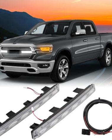 FUSCH Pair of LED Front Grille Lights Compatible with 2019-2024 Dodge Ram 1500, Waterproof Exterior Grille Trim Lamp with Wiring Harness Kit, Radiator Grille Light Fit for Big Horn Laramie Tradesman