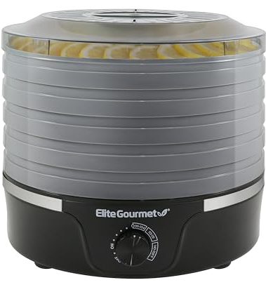 Elite Gourmet EFD319DKG Food Dehydrator, 5 BPA-Free 11.4" Trays Adjustable Temperature Controls, Jerky, Herbs, Fruit, Veggies, Dried Snacks, Black and Grey