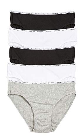 Calvin Klein Women's 5 Pack Cotton Stretch Logo Bikini, Black/White/Grey Heather, Large