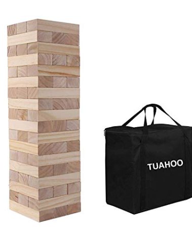 TUAHOO Outdoor Games Giant Tumble Tower (Stacks to 4+ Feet), Jumbo Tumbling Timber, Pine Wooden Stacking Yard Game for Kids Adult Family Fun, 54 - Blocks Tower