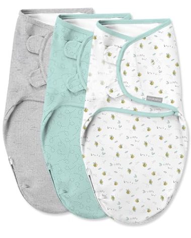 SwaddleMe by Ingenuity Easy Change Baby Swaddle in Size Small/Medium, 0-3 Months, 7-14 Pounds, 3-Pack with Easy Change Zipper - Little Bees