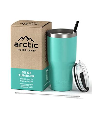 Arctic Tumblers | 30 oz Matte Turquoise Insulated Tumbler with Straw & Cleaner - Retains Temperature up to 24hrs - Non-Spill Splash Proof Lid