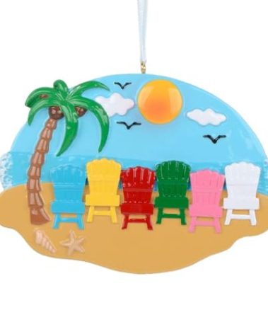 Beach Chair Personalized Christmas Ornament - Family of 6 Christmas Ornament - Family Beach Vacation Ornaments - Holiday Themed Ornaments