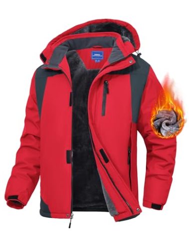 Zoofly Ski Jackets Mens Thermal Water Proof Winter Coats for Men Windproof Snow Sports Jacket with Hooded Red 3XL