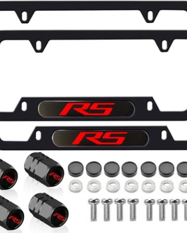 2PCS License Plate for Camaro RS Impala Premium Car License Plate Bracket Holder, with Tire Valve Cover Set Car Accessories（It Will not Cover The License Plate）