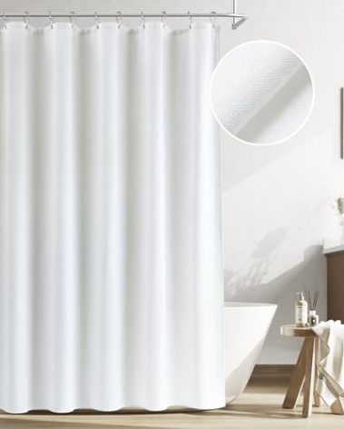 Naturoom White Linen Shower Curtain, Cloth Textured Fabric Shower Curtain Set with Hooks, Simple Elegant Modern Farmhouse Country Ultra Thick Bath Curtains for Bathroom,Water Repellent,72x72