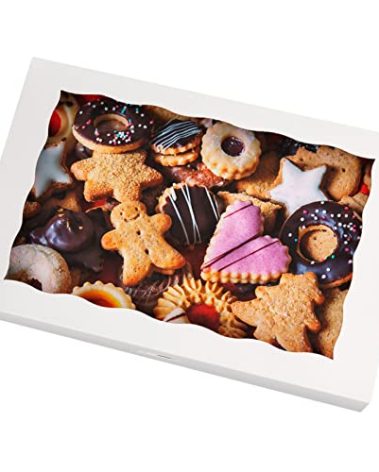 SOROO 15-PACK Pastry Bakery Box 16x11x2.75inch,White Large Donuts,Muffins,Cookies Boxes with PVC Window Auto-Pop up Paper Box Nature Cardboard Take Out Container,Hold 12 Donuts,Pack of 15