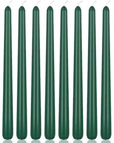10 Inch Hunter-Green Taper Candles, 10 Pack Unscented Candlesticks for Christmas Spring Dinner Wedding and Home Decoration, Smokeless and Dripless Emergency Candles
