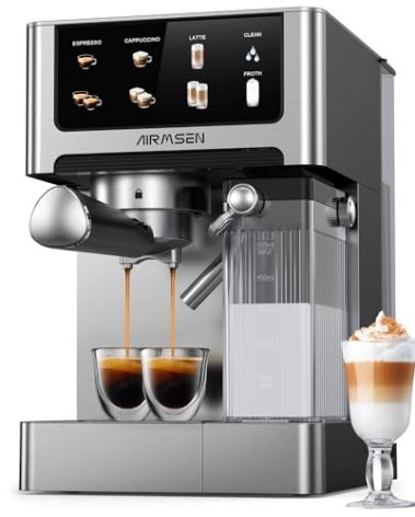 AIRMSEN 20 Bar Espresso Machine with Automatic Milk Frother, Cappuccino & Latte Coffee Maker with Quick Brew Dual Boiler (1350W + 1000W), Stainless Steel, 60oz Water Tank, Touchscreen