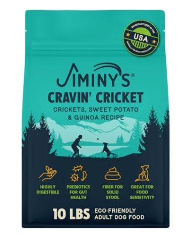 Jiminy's Cravin' Cricket Dry Dog Food, Sensitive Stomach, Improved Gut Health, Probiotic & Prebiotic, Hypoallergenic, Lower Carbon Footprint, Made in USA, 10lb Bag (Pack of 1)