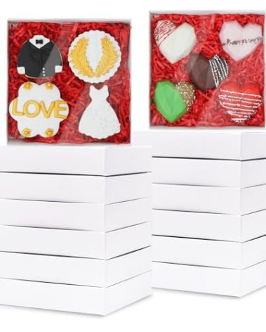 XINHPKGG 50 Pcs 6" x 6" x 1 1/4" Cookies Boxes with Full Clear Window Bakery Boxes Macaron Treat Box Chocolate Covered Ores Box - Simplex Base with Clear Lid (Two Piece Set)