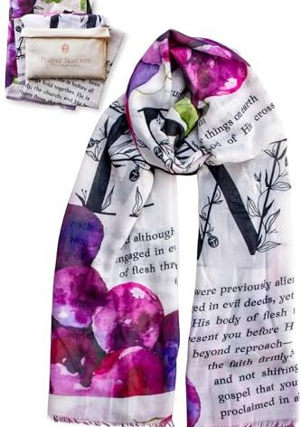 Prayer Scarves Firstfruits Prayer Shawl with Canvas Bag – 35x70 Scarf for Women with Colossians Scriptures and Grape Symbols, Large Soft Lightweight Wrap (w/Canvas Bag)