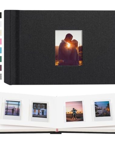 Rseozr 56 Pockets Instax Mini Photo Album for 2x3 Pictures, Linen Hardcover Polaroid Photo Album with Writing Space, Polaroid Album Book for Fujifilm Instax Mini Instant Camera (Black)