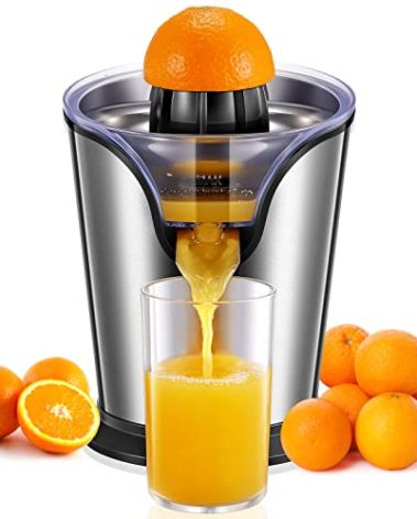 FOHERE Orange Juicer Squeezer Electric Citrus Juicer with Two Interchangeable Cones Suitable for orange, lemon and Grapefruit, Brushed Stainless Steel