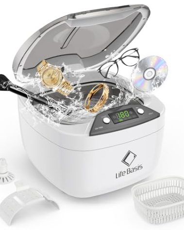 Life Basis Ultrasonic Jewelry Cleaner Ultrasonic Cleaning Machine 850ml (28 Ounces) LCD Screen with 5 Digital Timer Watch Stand CD Holder for Ring Jewelry CD DVD Watches Glasses Makeup Brush