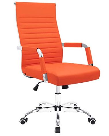 Furmax Ribbed Office Desk Chair Mid-Back Leather Executive Conference Task Chair Adjustable Swivel Chair with Arms (Orange)