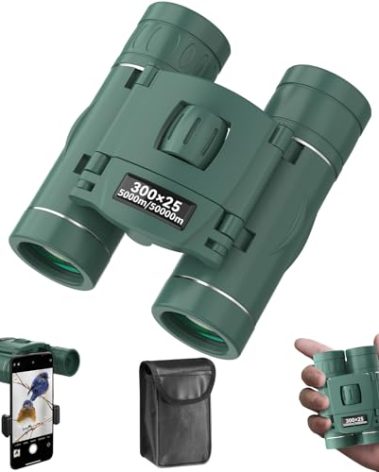 300x25 Binoculars for Adults and Kids, High Powered Mini Pocket Binoculars with Phone Adapter, Waterproof Compact Telescope for Bird Watching, Hunting, Concert, Theater, Opera, Traveling, Sightseeing