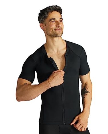 Tommie Copper Short Sleeve Mens Compression Shirt, Full Back Support Shirt, Shoulder & Posture, Black, XL