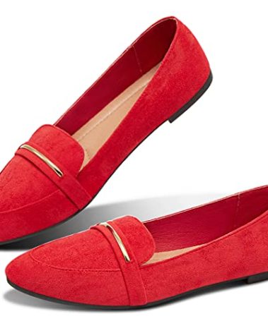 Women's Pointy Toe Loafer Flat Comfortable Faux Suede Work Shoes,Cute Penny Loafer Slip On Ballet Flat(Red US9)