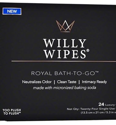 Willy Wipes, Royal Bath-to-Go – Intimate Hygiene Cloths for Men, 24 Deodorizing Single Packets, Premium Self-Care for Kings, Plant-Based & Biodegradable
