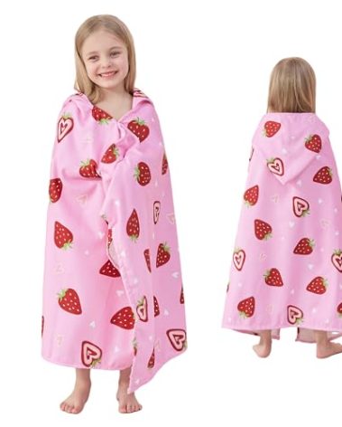 saftan Baby Bath Hooded Towels, Super Soft and Absorbent, Baby Towel Beach | Pool Towels for Baby Kids Ages 0-8, Baby Essentials for Newborn Boys and Girls |30X50 in |Love Strawberry