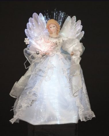 KSA 12" Shimmering White and Silver LED Light Fiber Optic Angel Christmas Tree Topper