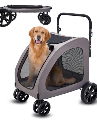VEVOR Pet Stroller, 4 Wheels Dog Carrier with Brakes, 160lbs Weight Capacity, Portable Puppy Travel Strollers with Breathable Mesh Windows & Height-Adjustable, for Cats & Dogs
