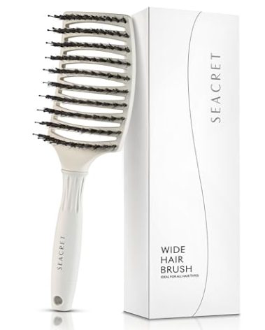 SEACRET Minerals Pro Styling Hair Brush, Full Size, Ergonomic Detangling Boar Bristle Paddle Brush for Women, Men, and Kids, Curly and All Hair Types, Pack of 1