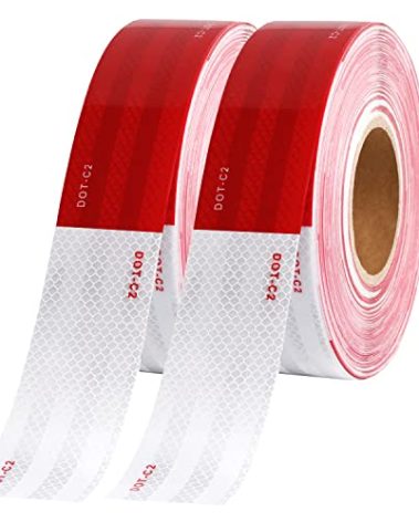 WAENLIR 2 inch x 200 Feet Dot Reflective Tape Outdoor Waterproof High Visibility Safety Tape, Red and White Adhesive Conspicuity Tape for Trailer, Cars, Trucks, Cinta reflectiva para camiones