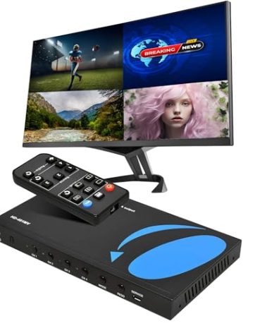 OREI HDMI Switcher 4 in 1 Out with Quad Screen Multiviewer - Supports 1080p, DTS/Dolby Audio, IR Remote Control, Seamless Switching, Compatible with HDMI Devices