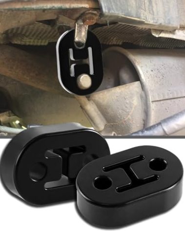 Piburth Car Exhaust Hanger, Rubber Insulator Bushing Mount, 2 Holes 0.47 Inch (12mm), Auto Muffler Shock Absorbent Bracket Mount, High-Density Tailpipe Damping Hanger, Universal Fit (2PCS-Black)