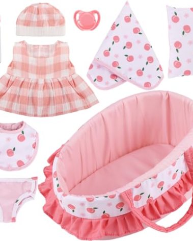 GAGAKU Baby Doll Bassinet Carrier, 12 Inch Baby Doll Accessories Set, Baby Doll Carrier Accessories for 12 Inch Baby Dolls, Including Magic Baby Bottle, Bib, Pacifier, Diaper