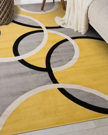 Rugshop Contemporary Abstract Circles Area Rug, Carpet with Jute Backing for Entryway, Kitchen, or Small Bedroom, Yellow, 3'3" x 5'