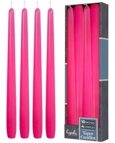 Hyoola Tall Taper Candles - 10 Inch Hot Pink Fuchsia Unscented Dripless Taper Candles - 8 Hour Burn Time - 4 Pack