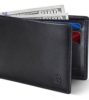 SERMAN BRANDS Mens Slim Bifold Wallet RFID Blocking Minimalist Front Pocket Full Grain Leather Wallets for Men - Thin & Stylish (Jet Black Elite)