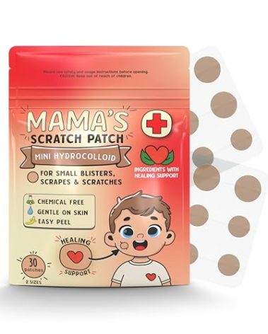 MAMA'S Scratch Patch - Hypoallergenic Bandage Healing Patches for Scrapes, Blisters, and Minor Cuts - Easy Peel, Fast Healing, Gentle on Sensitive Skin, Kid-Friendly Relief and Protection (30 Patches)