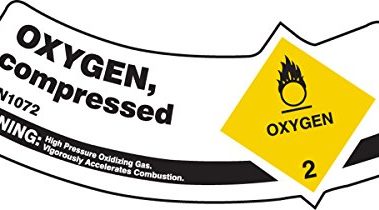 Accuform Cylinder Shoulder Label, Oxygen Compressed UN1072 Warning, 2" x 5 1/4", Adhesive Vinyl, 5/PK