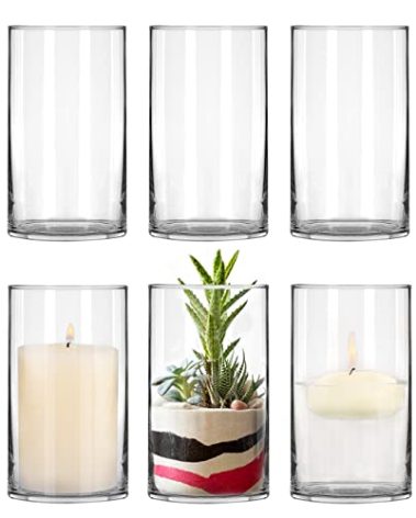PINIWON 6 Pack Clear Glass Cylinder Vases, 6 Inch Flowers Vase, Floating Candle Holder for Table Centerpiece, Ideal for Wedding, Party Supplies and Home Decor