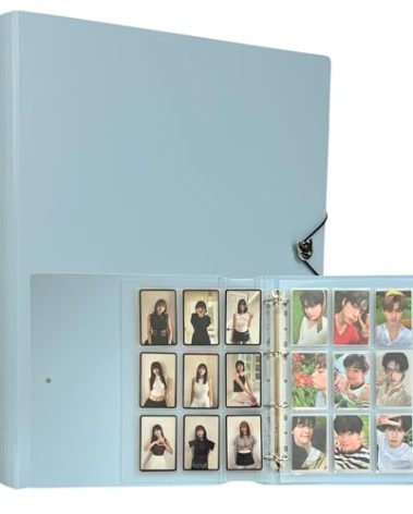 MEOWCAFE K-KEEP A4 Plus Binder, 1.5 inch, Compact Kpop Photocard Binder with 30 Double Sided A4 Slim 9 Pocket Pages and 2 Backboards, Icy Blue