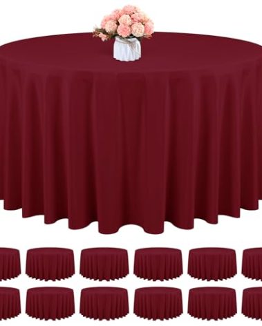 12 Pack Round Tablecloth 90 Inch - Burgundy Polyester TableCloth for Round Table, Premium Burgundy Tableclothes Washable Fabric Table Cover for Wedding Party Banquet Restaurant Reception Dining