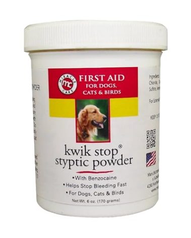 Miracle Care Kwik Stop Styptic Powder for Dogs, Cats and Birds, 6 Ounce, Fast-Acting Blood Stop Powder with Pain Relieving Benzocaine